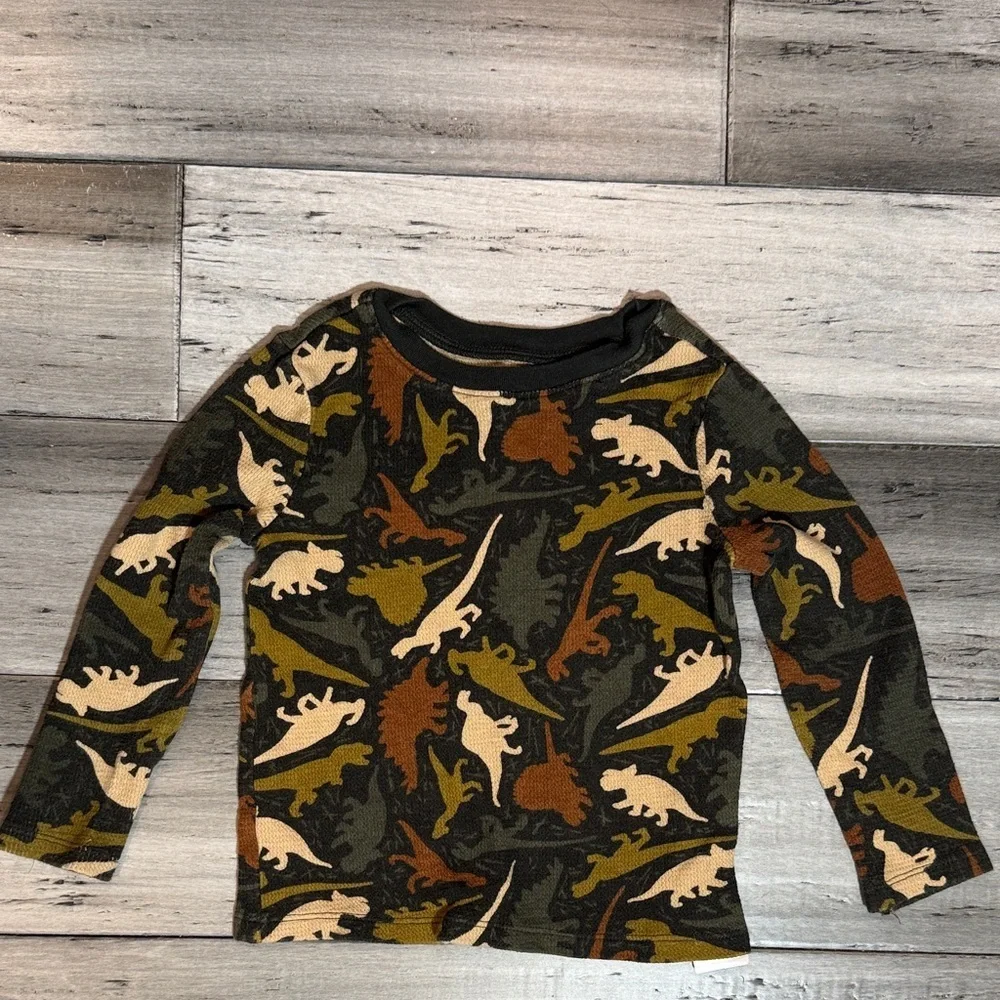 Kids Long-Sleeve Dinosaur Print Shirt - Olive & Brown